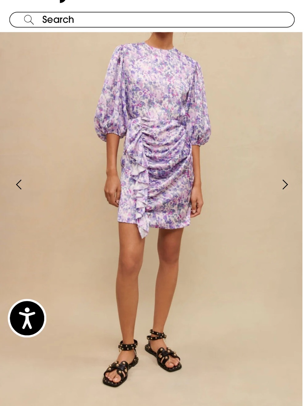 Make Lavender Floral Ruched Mini Dress size 36 in excellent condition